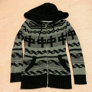 RDS zip up wool hooded cardigan